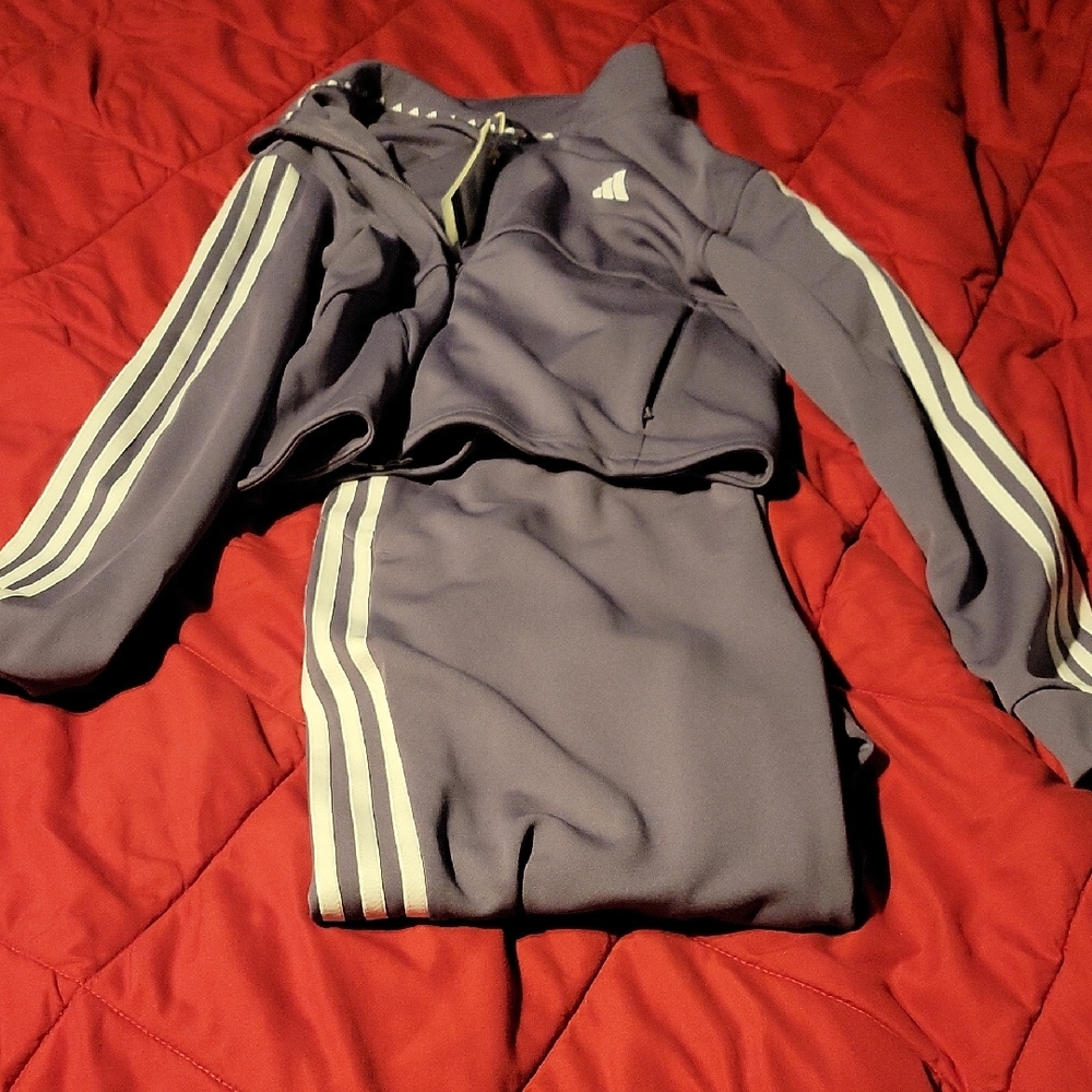 Adidas Gray Tracksuit with White Stripes
